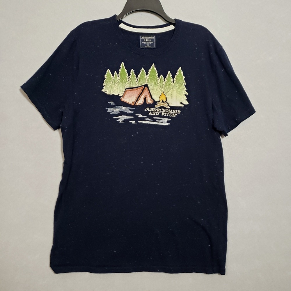 Abercrombie & Fitch XXL T-Shirt Navy Blue Camping Graphic Slub Tee Gorpcore Soft